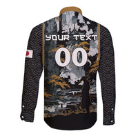 Custom Baseball Japan Samurai Long Sleeve Button Shirt Black Grunge Vintage