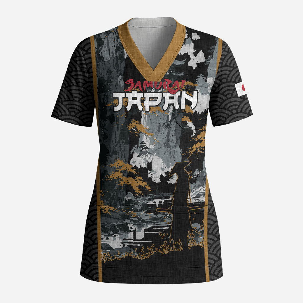 Custom Baseball Japan Samurai Scrub Top Black Grunge Vintage