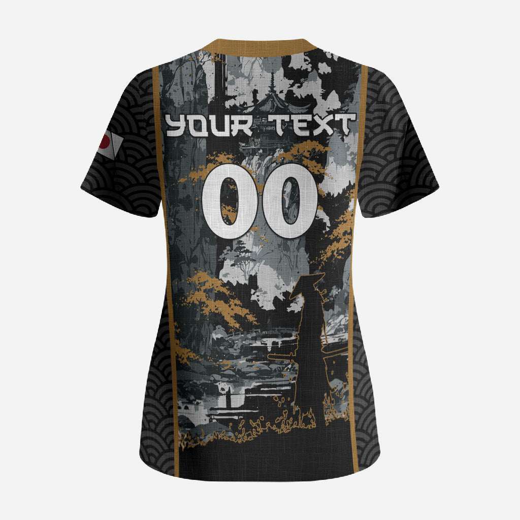 Custom Baseball Japan Samurai Scrub Top Black Grunge Vintage