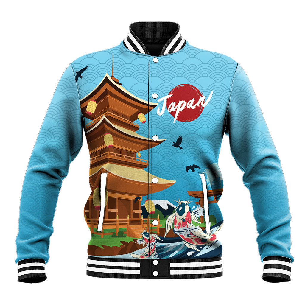 Japan Land Of The Rising Sun Baseball Jacket Japanese Pagoda Koi Fish