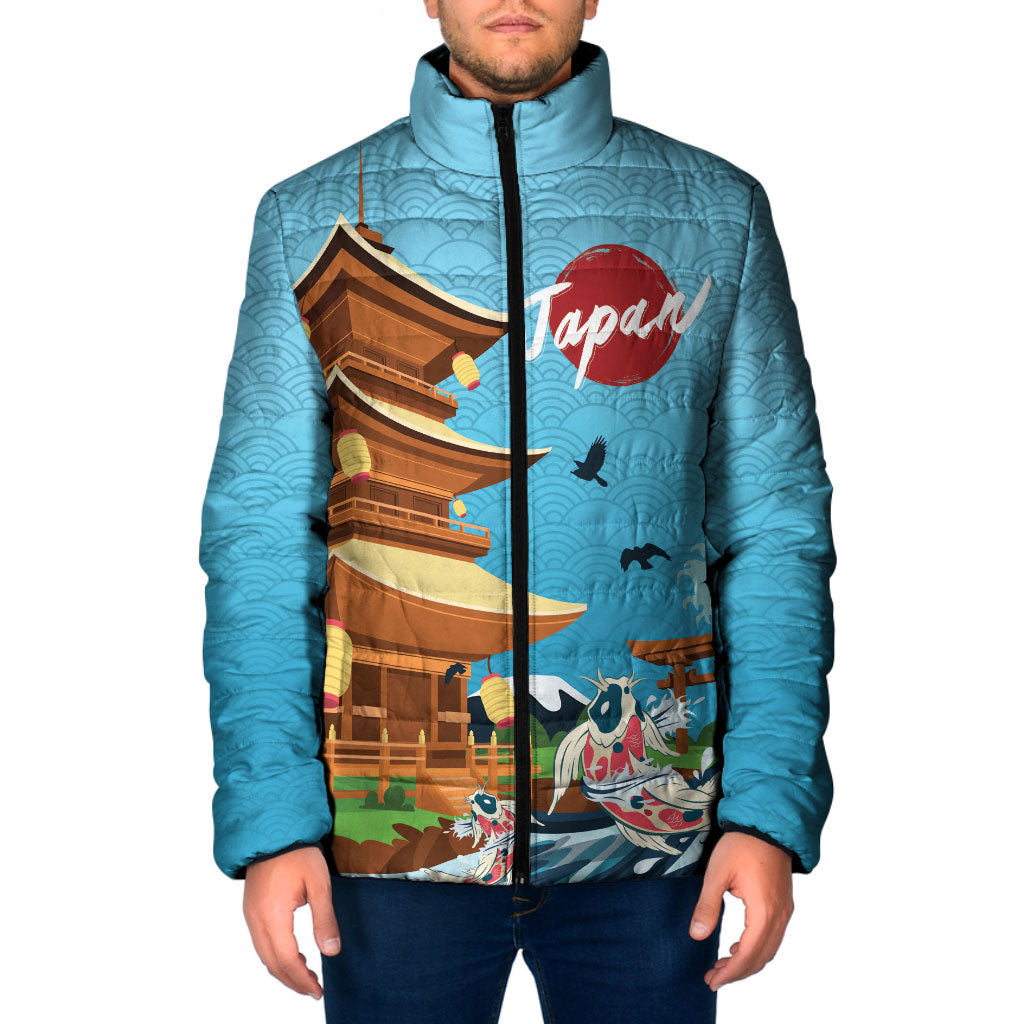 Japan Land Of The Rising Sun Padded Jacket Japanese Pagoda Koi Fish