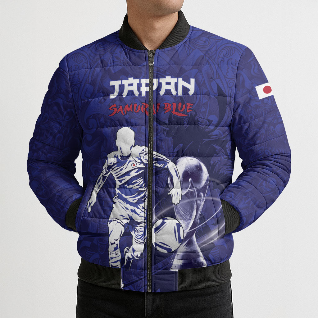 Custom Japan Samurai Blue 2026 Football Bomber Puffer Jacket Go Champion