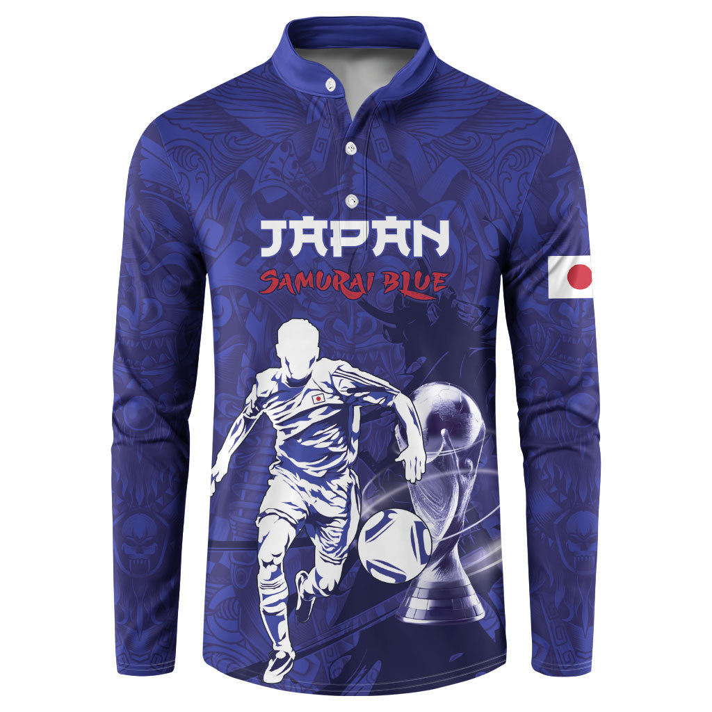 Custom Japan Samurai Blue 2026 Football Button Sweatshirt Go Champion