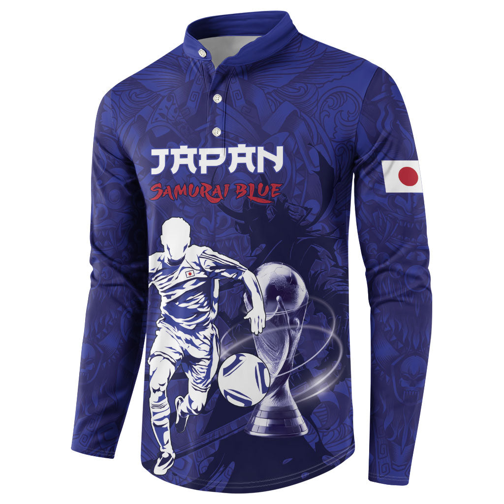 Custom Japan Samurai Blue 2026 Football Button Sweatshirt Go Champion