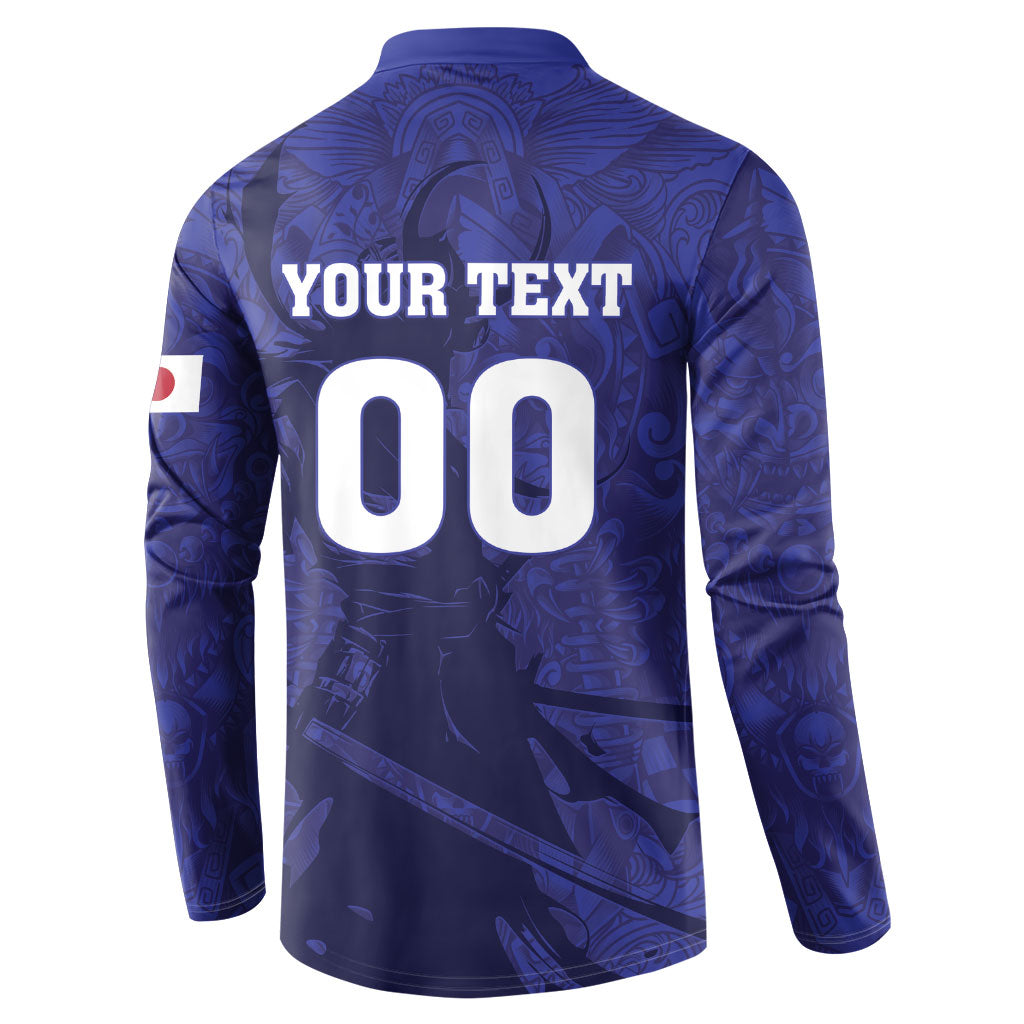 Custom Japan Samurai Blue 2026 Football Button Sweatshirt Go Champion