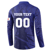 Custom Japan Samurai Blue 2026 Football Button Sweatshirt Go Champion