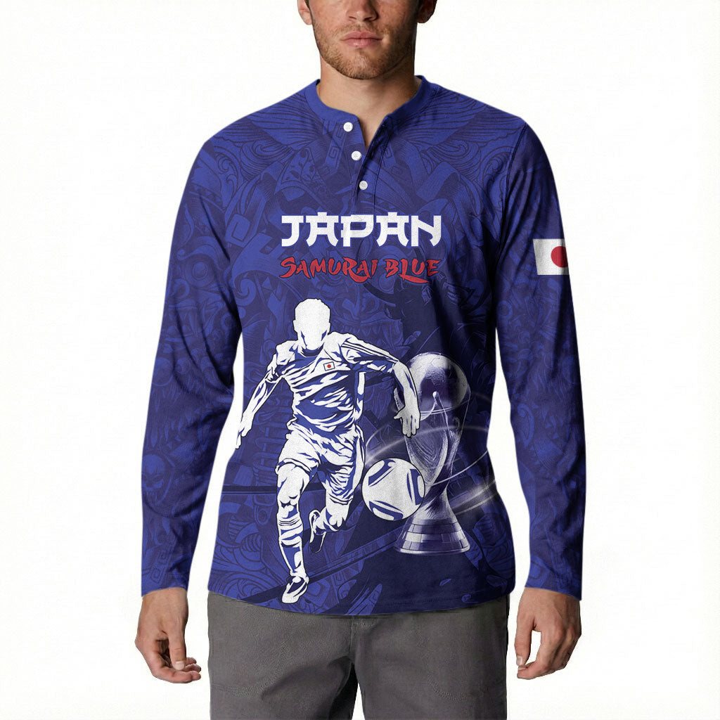 Custom Japan Samurai Blue 2026 Football Button Sweatshirt Go Champion