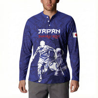 Custom Japan Samurai Blue 2026 Football Button Sweatshirt Go Champion