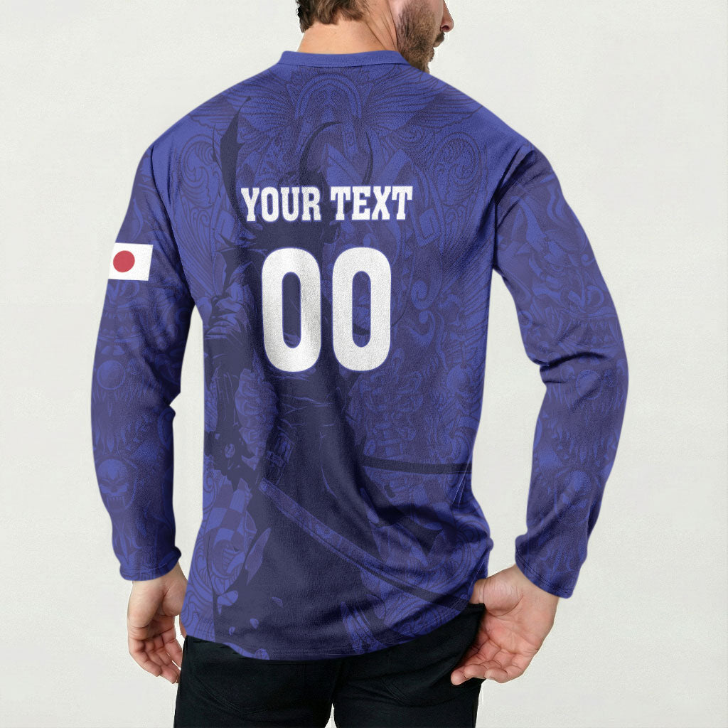 Custom Japan Samurai Blue 2026 Football Button Sweatshirt Go Champion
