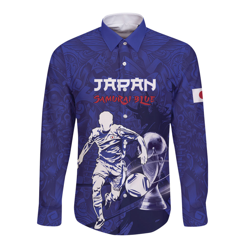Custom Japan Samurai Blue 2026 Football Long Sleeve Button Shirt Go Champion