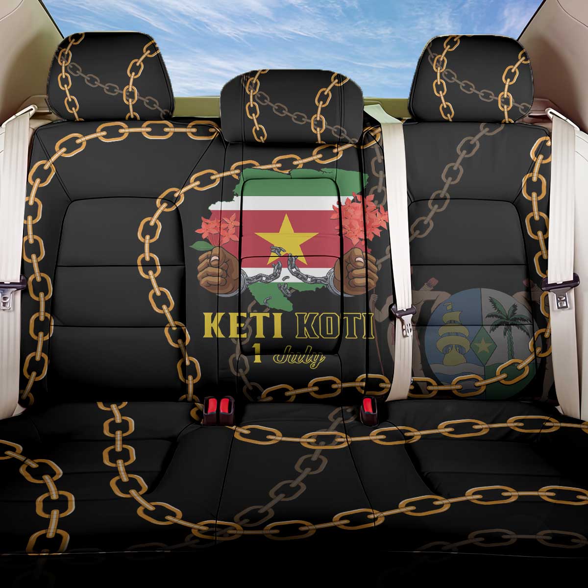 Suriname Keti Koti Back Car Seat Cover Kettingsnijden Prisiri Manspasi - Wonder Print Shop