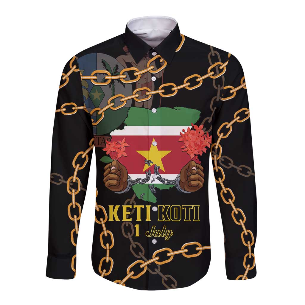 Suriname Keti Koti Long Sleeve Button Shirt Kettingsnijden Prisiri Manspasi - Wonder Print Shop