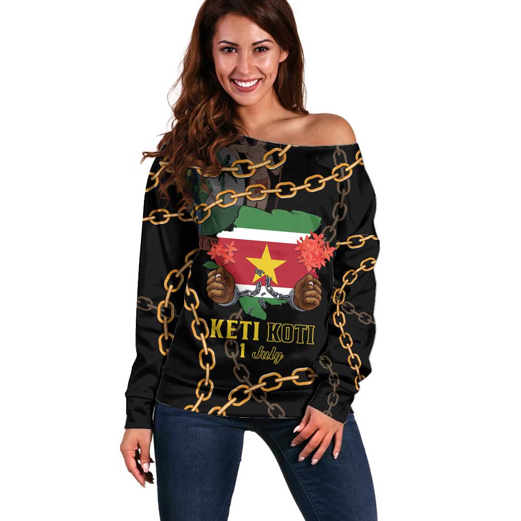 Suriname Keti Koti Off Shoulder Sweater Kettingsnijden Prisiri Manspasi - Wonder Print Shop