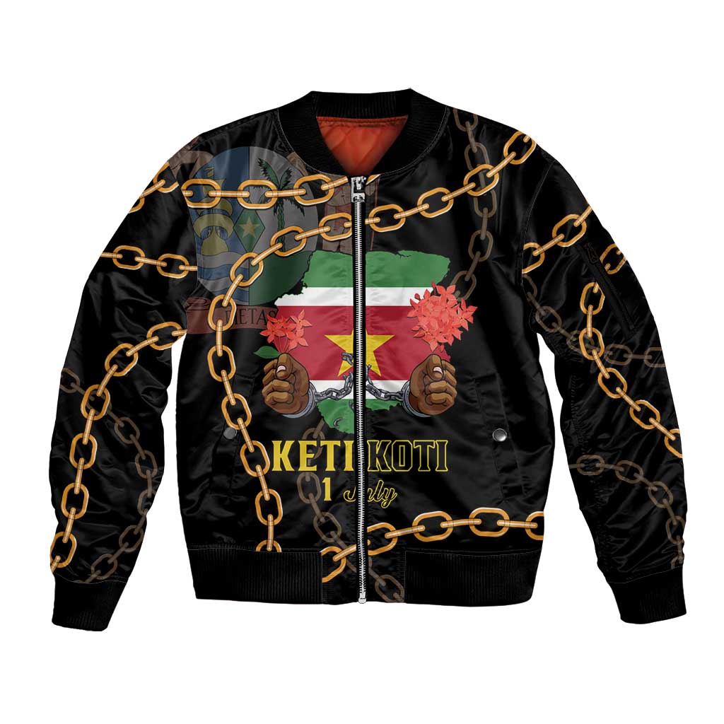 Suriname Keti Koti Sleeve Zip Bomber Jacket Kettingsnijden Prisiri Manspasi - Wonder Print Shop