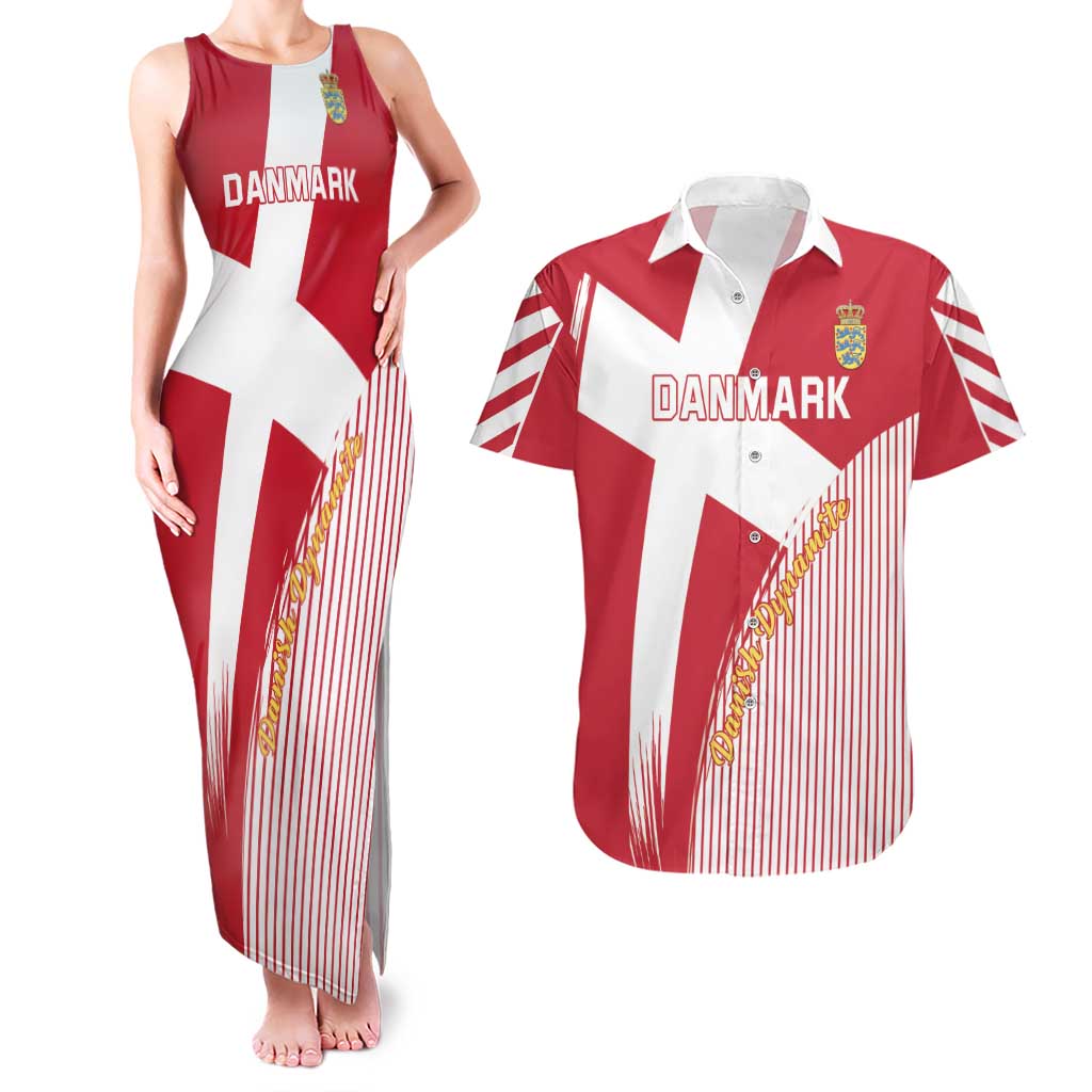 Custom Danmark 2024 Football Couples Matching Tank Maxi Dress and Hawaiian Shirt We are Red We are White We are Danish Dynamite - Wonder Print Shop