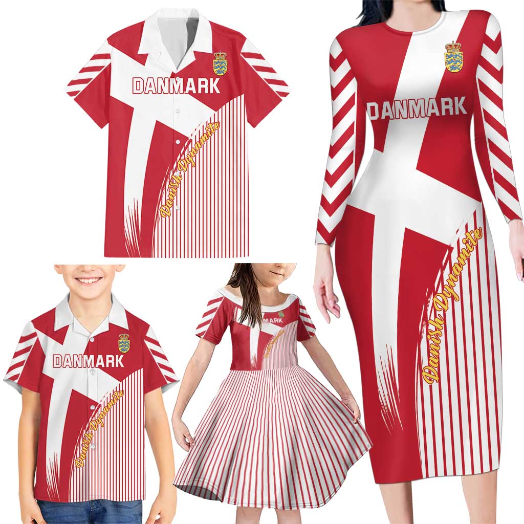 Custom Danmark 2024 Football Family Matching Long Sleeve Bodycon Dress and Hawaiian Shirt We are Red We are White We are Danish Dynamite - Wonder Print Shop