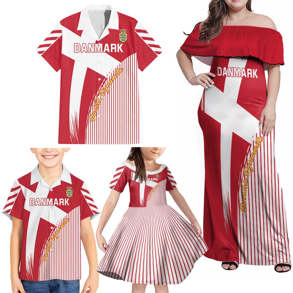 Custom Danmark 2024 Football Family Matching Off Shoulder Maxi Dress and Hawaiian Shirt We are Red We are White We are Danish Dynamite - Wonder Print Shop