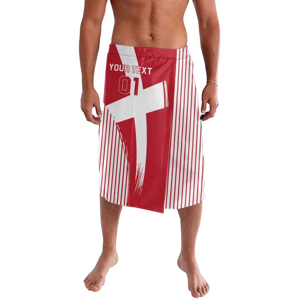 Red-and-white striped lavalava with bold 01 graphic and side panel
