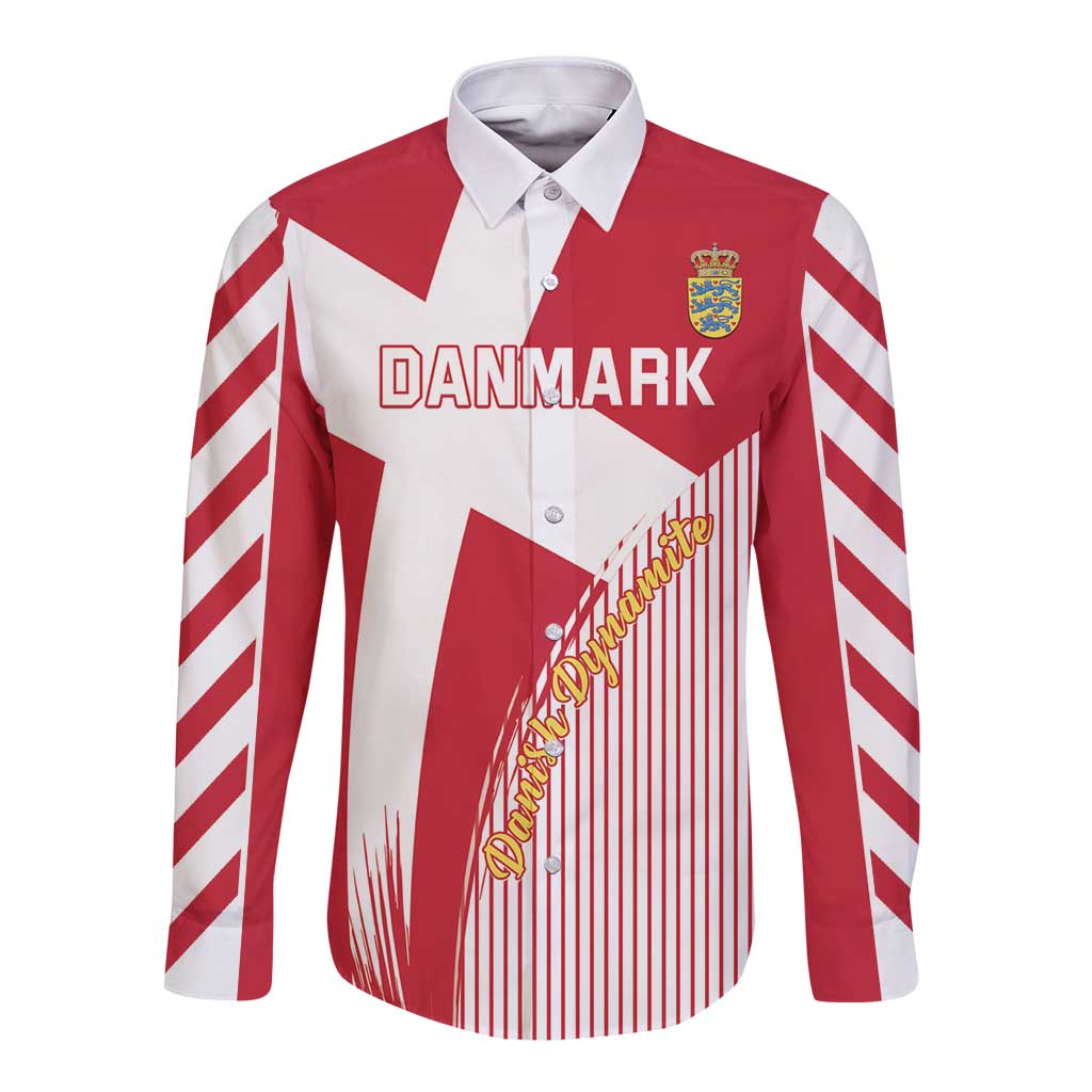 Custom Danmark 2024 Football Long Sleeve Button Shirt We are Red We are White We are Danish Dynamite - Wonder Print Shop