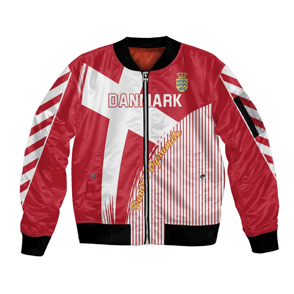 Custom Danmark 2024 Football Sleeve Zip Bomber Jacket We are Red We are White We are Danish Dynamite - Wonder Print Shop