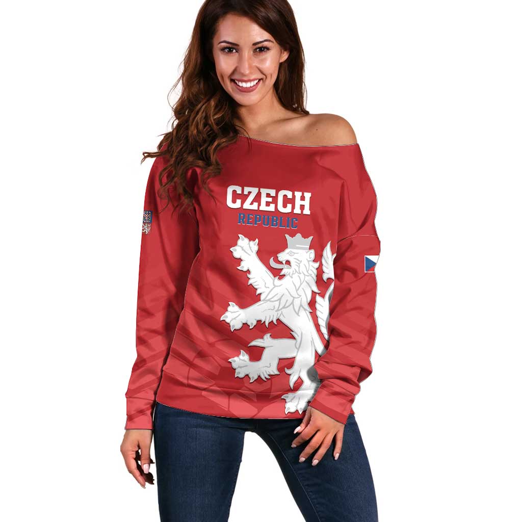 Custom Czech Republic 2024 Football Off Shoulder Sweater Jeden Tym Jeden Cil Czechia - Wonder Print Shop