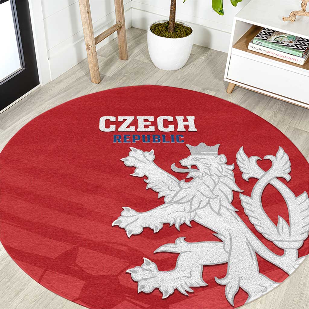Red round Czech Republic football carpet with lion crest and CZ text