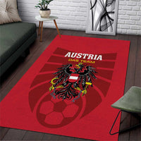 Red Austria football area rug with team crest and text, rectangular