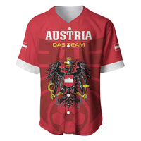 Red football baseball jersey with white V-neck trim, AUSTRIA Das Team, crest eagle