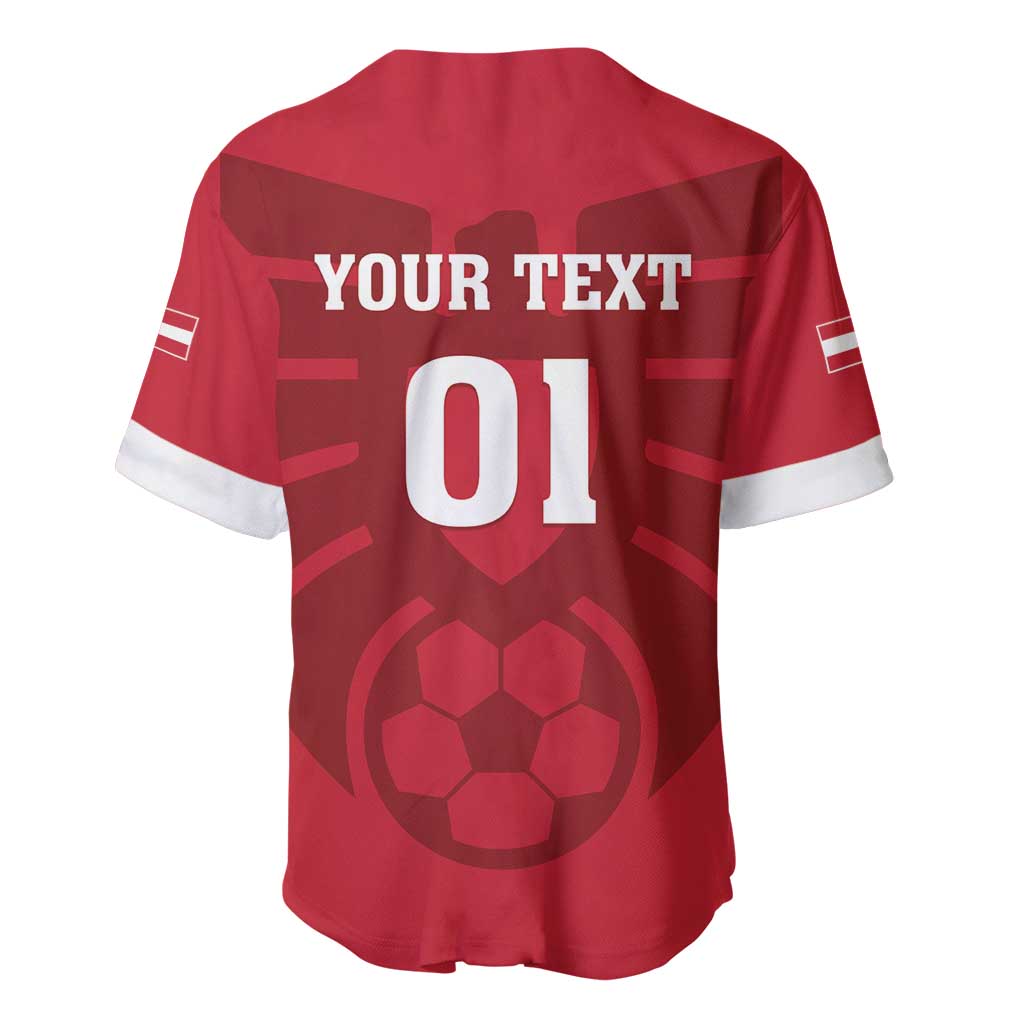 Red football baseball jersey back with YOUR TEXT and large 01, white V-neck trim