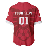 Red football baseball jersey back with YOUR TEXT and large 01, white V-neck trim