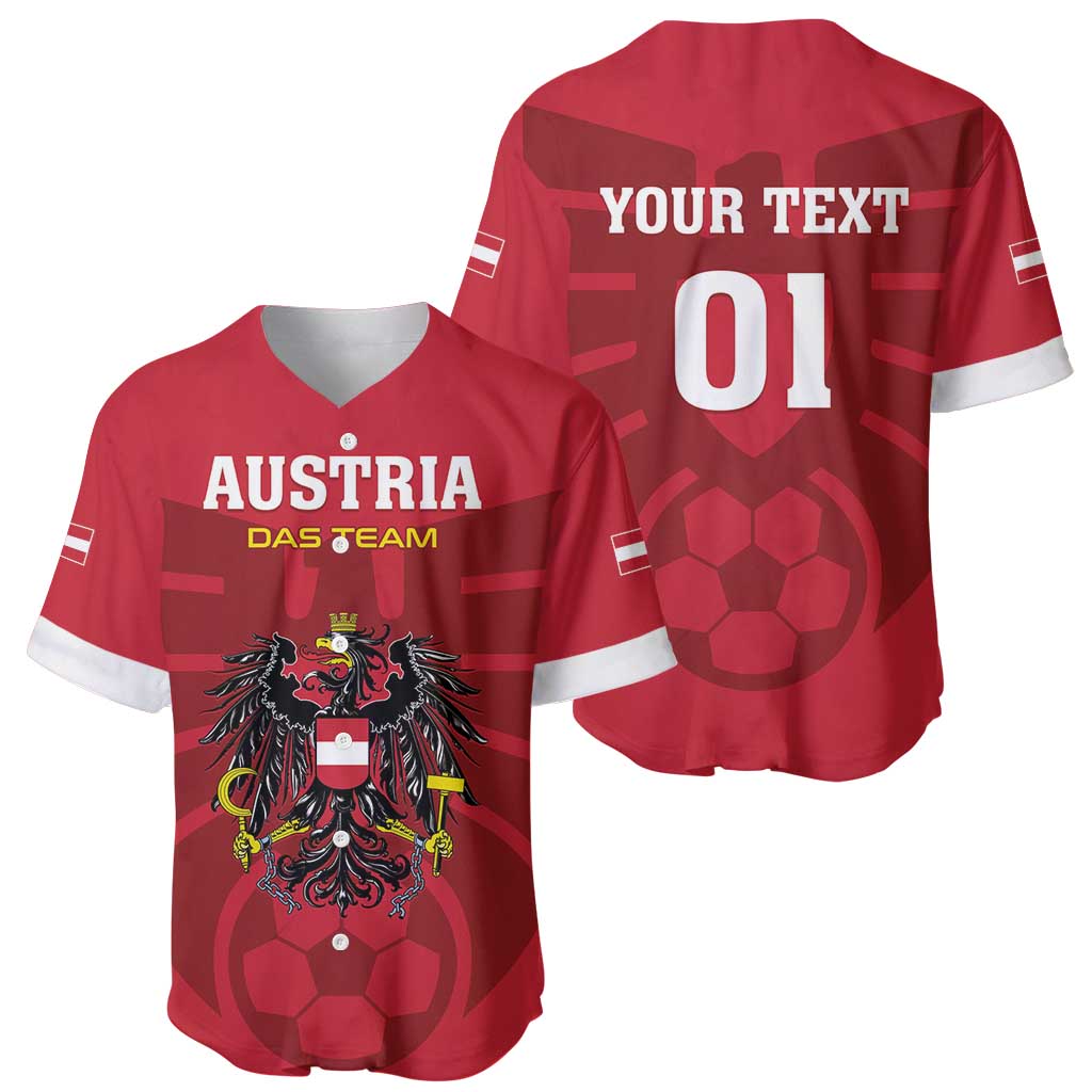 Red football baseball jersey shown front and back: AUSTRIA crest, YOUR TEXT 01