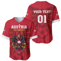 Red football baseball jersey shown front and back: AUSTRIA crest, YOUR TEXT 01