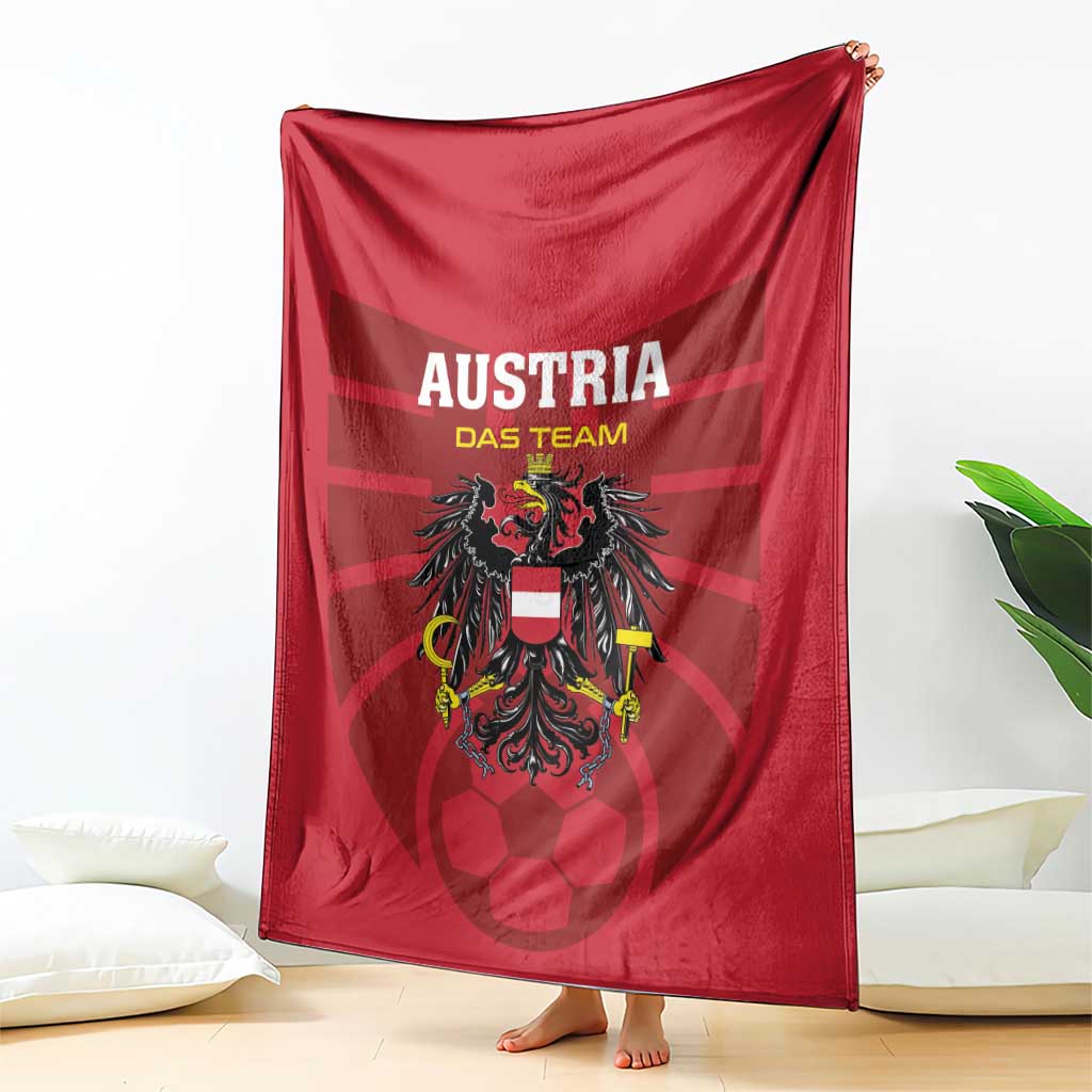 Red Austria team football blanket with Austria Das Team lettering and crest, hanging