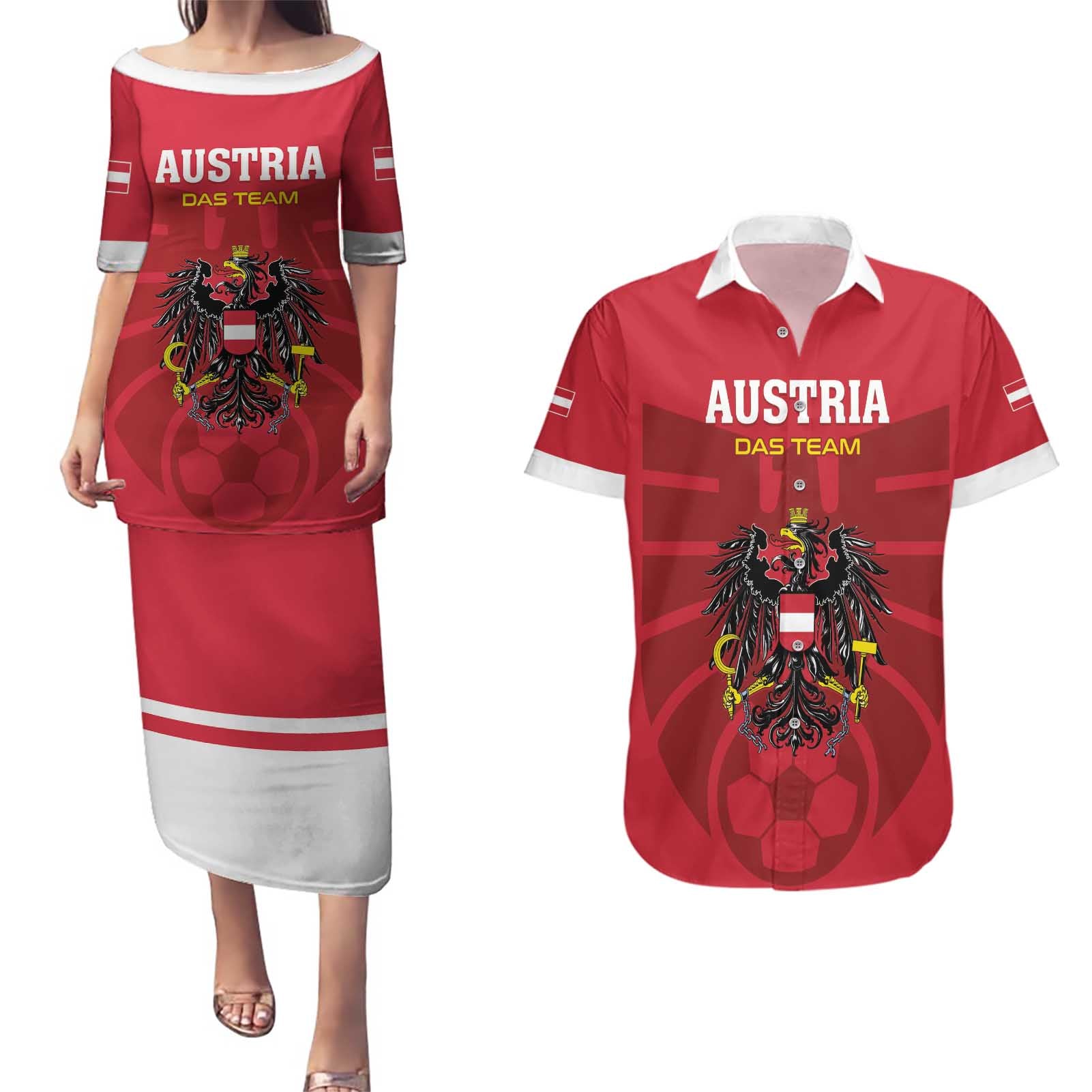 Custom Austria 2024 Football Couples Matching Puletasi and Hawaiian Shirt Das Team Go Champions - Wonder Print Shop