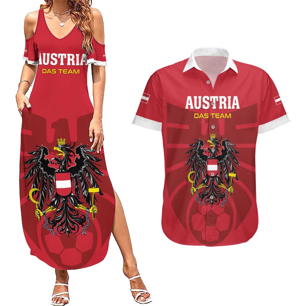 Custom Austria 2024 Football Couples Matching Summer Maxi Dress and Hawaiian Shirt Das Team Go Champions - Wonder Print Shop