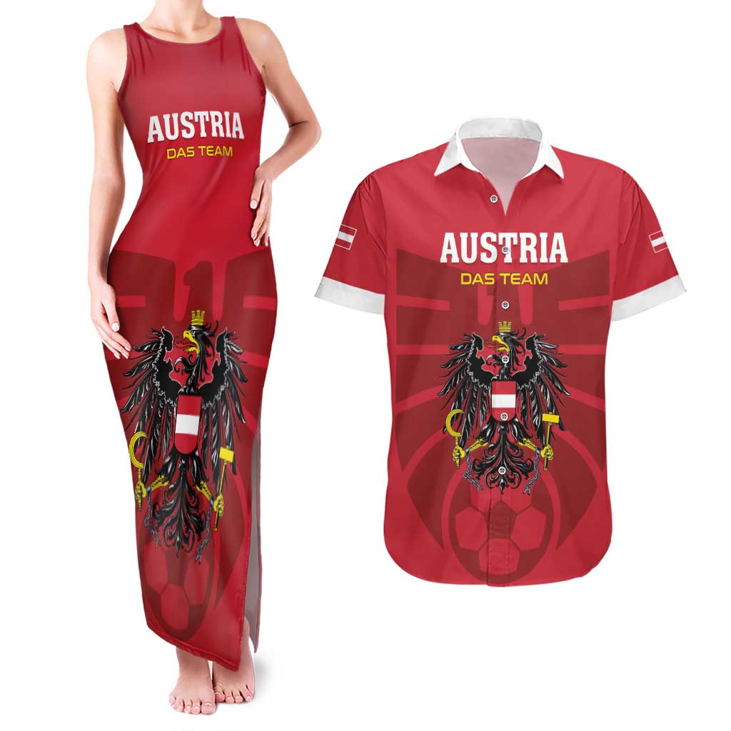 Custom Austria 2024 Football Couples Matching Tank Maxi Dress and Hawaiian Shirt Das Team Go Champions - Wonder Print Shop