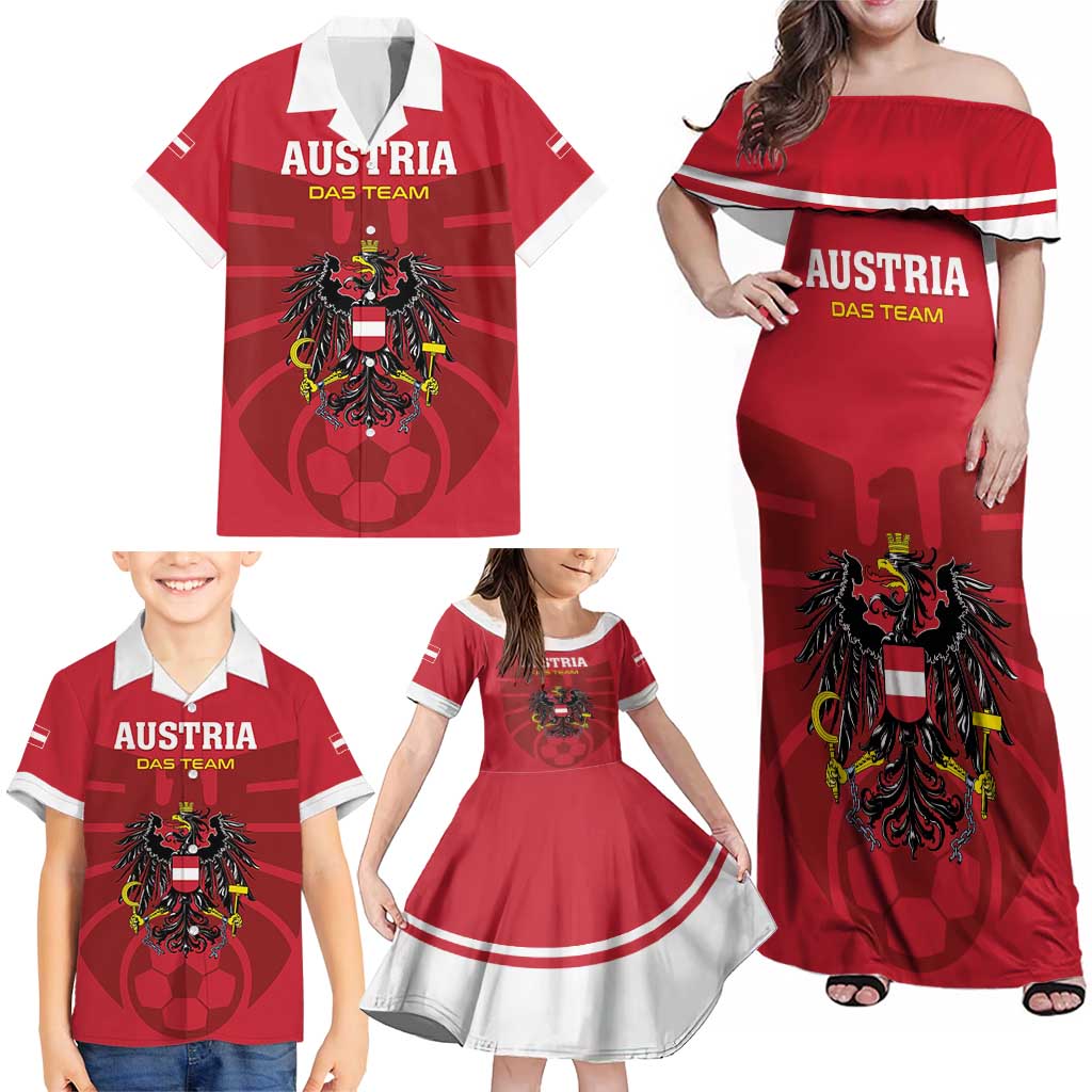 Custom Austria 2024 Football Family Matching Off Shoulder Maxi Dress and Hawaiian Shirt Das Team Go Champions - Wonder Print Shop