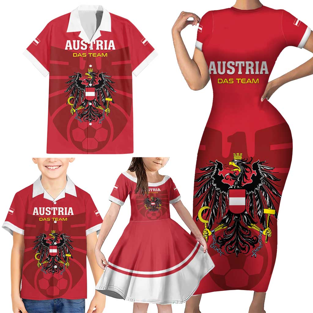 Custom Austria 2024 Football Family Matching Short Sleeve Bodycon Dress and Hawaiian Shirt Das Team Go Champions - Wonder Print Shop