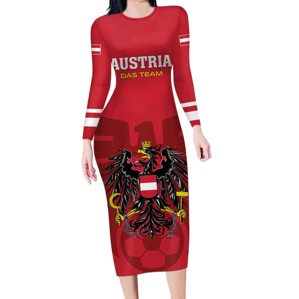 Custom Austria 2024 Football Long Sleeve Bodycon Dress Das Team Go Champions - Wonder Print Shop