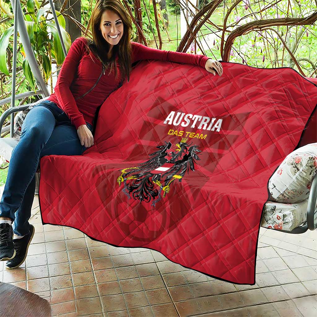 Red Austria team quilt blanket with 'AUSTRIA DAS TEAM' and colorful eagle crest