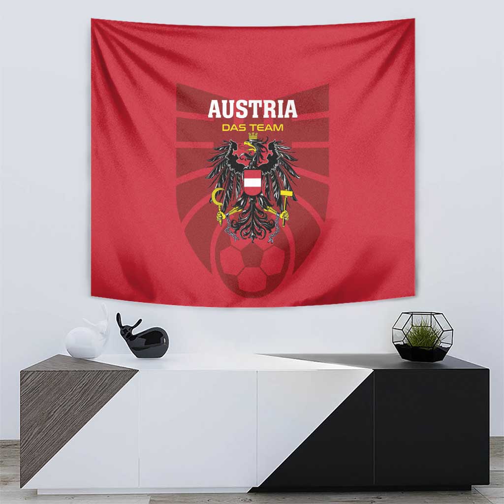 Red Austria football team tapestry with eagle crest and soccer-ball emblem