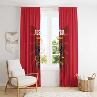 Red Austria football window curtain panels with eagle crest centered on the print