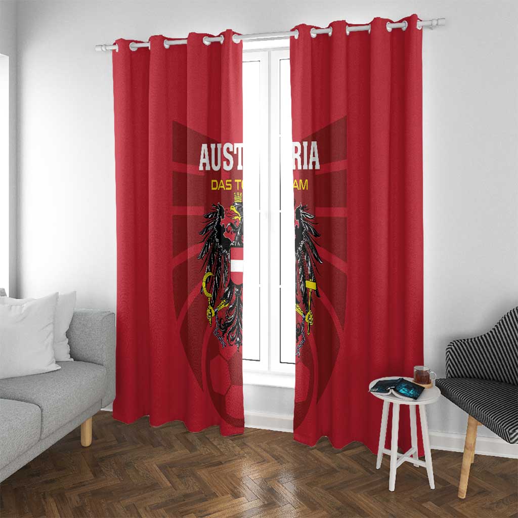 Red Austria football window curtain panels with eagle crest design and header rings