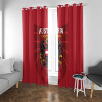 Red Austria football window curtain panels with eagle crest design and header rings