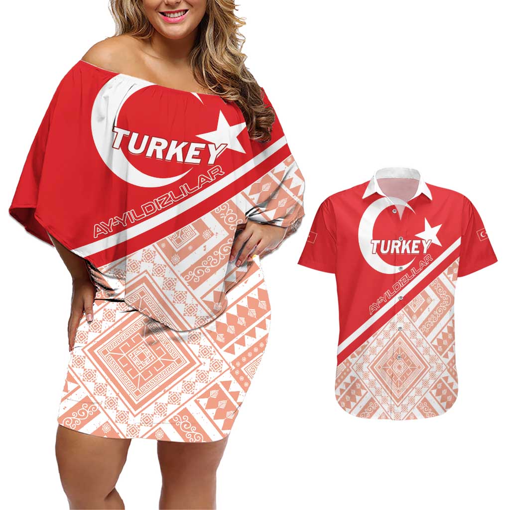 Custom Turkey 2024 Football Couples Matching Off Shoulder Short Dress and Hawaiian Shirt Ay Yldzllar Biz Bitti Demeden Bitmez - Wonder Print Shop