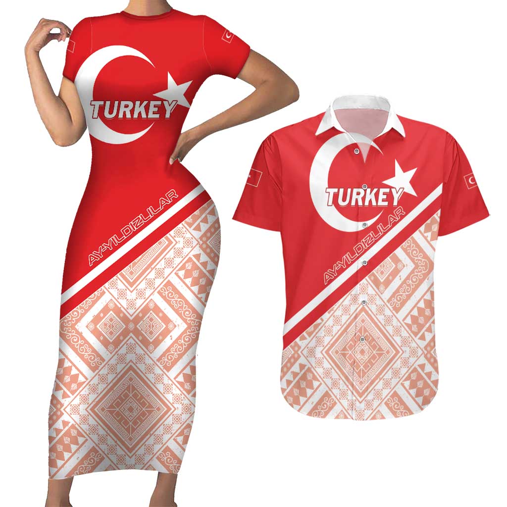 Custom Turkey 2024 Football Couples Matching Short Sleeve Bodycon Dress and Hawaiian Shirt Ay Yldzllar Biz Bitti Demeden Bitmez - Wonder Print Shop