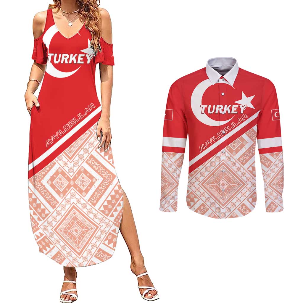 Custom Turkey 2024 Football Couples Matching Summer Maxi Dress and Long Sleeve Button Shirt Ay Yldzllar Biz Bitti Demeden Bitmez - Wonder Print Shop