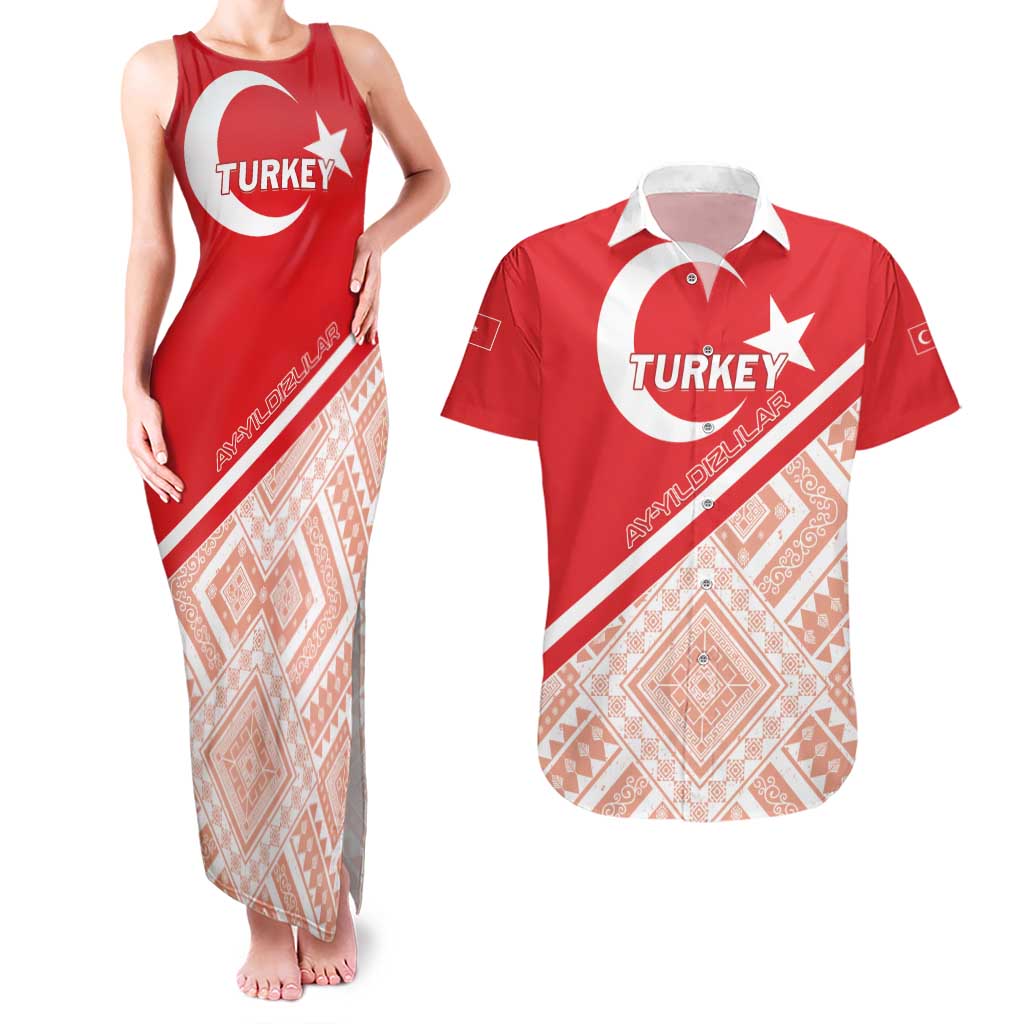 Custom Turkey 2024 Football Couples Matching Tank Maxi Dress and Hawaiian Shirt Ay Yldzllar Biz Bitti Demeden Bitmez - Wonder Print Shop