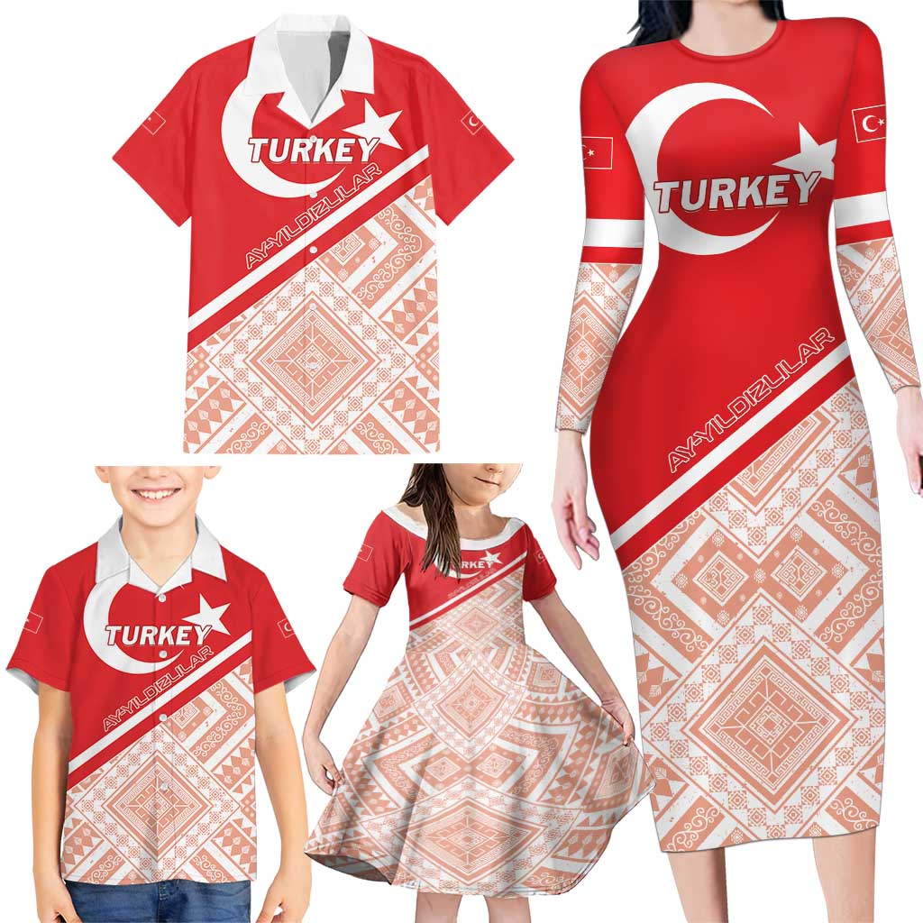 Custom Turkey 2024 Football Family Matching Long Sleeve Bodycon Dress and Hawaiian Shirt Ay Yldzllar Biz Bitti Demeden Bitmez - Wonder Print Shop