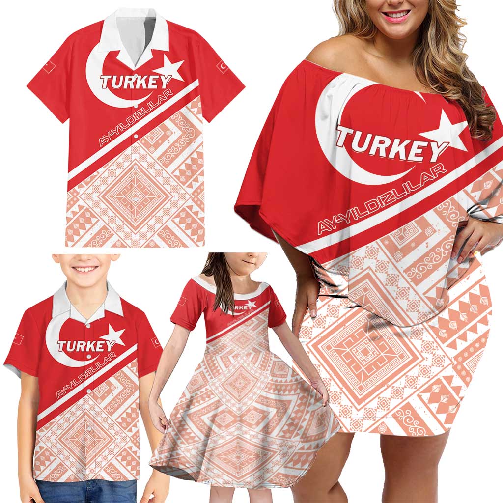 Custom Turkey 2024 Football Family Matching Off Shoulder Short Dress and Hawaiian Shirt Ay Yldzllar Biz Bitti Demeden Bitmez - Wonder Print Shop